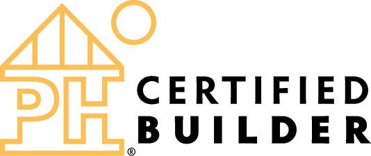 Builder-trademark-23 The logo features an orange outline of a house with the letters "PH" inside, next to the text "Certified Builder" in black.