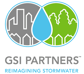 GSI-Partners-Member-Logo Logo of GSI Partners showing a cityscape and trees within two overlapping circles and the text "GSI Partners" and "Reimagining Stormwater" below.